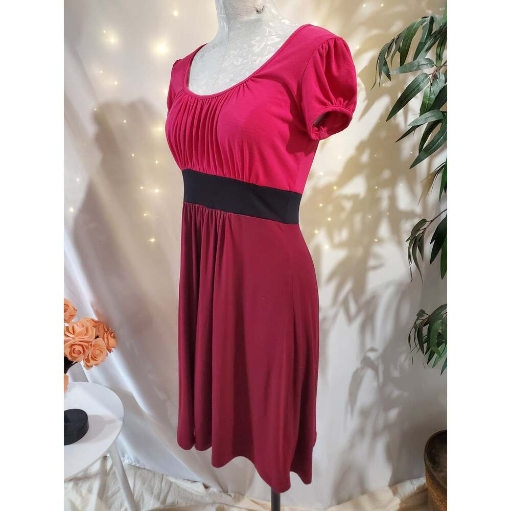 Vtg Delias 90s Y2K Ruched Babydoll Short Sleeve Dress Jr Size M Pink Scoop Neck - Picture 2 of 9
